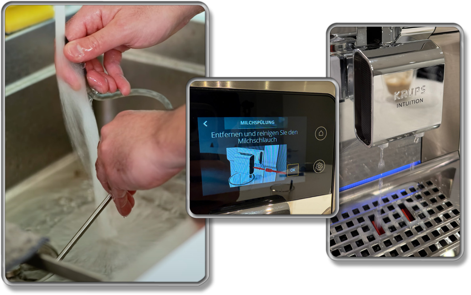 Das Milchsystem und der Milchschlauch sollten nach jeder Nutzung durchgespült werden