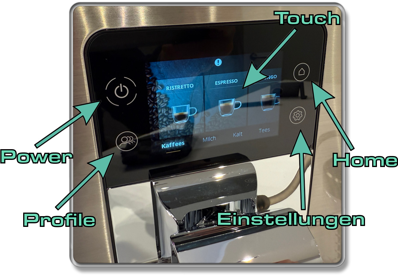 Das ist das Touch-Display des Krups Intuition Experience+ Kaffeevollautomat