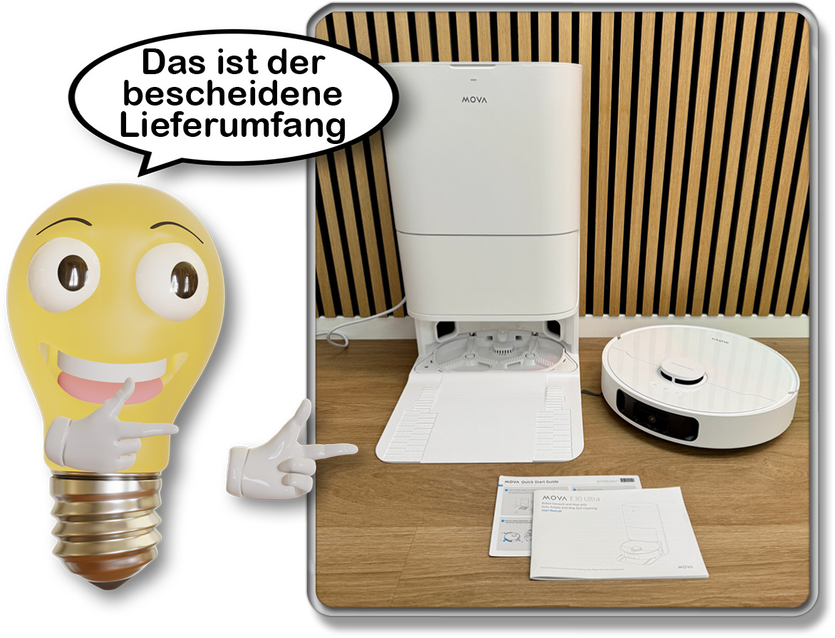 Das ist der bescheidene Lieferumfang des Mova E30 Ultra