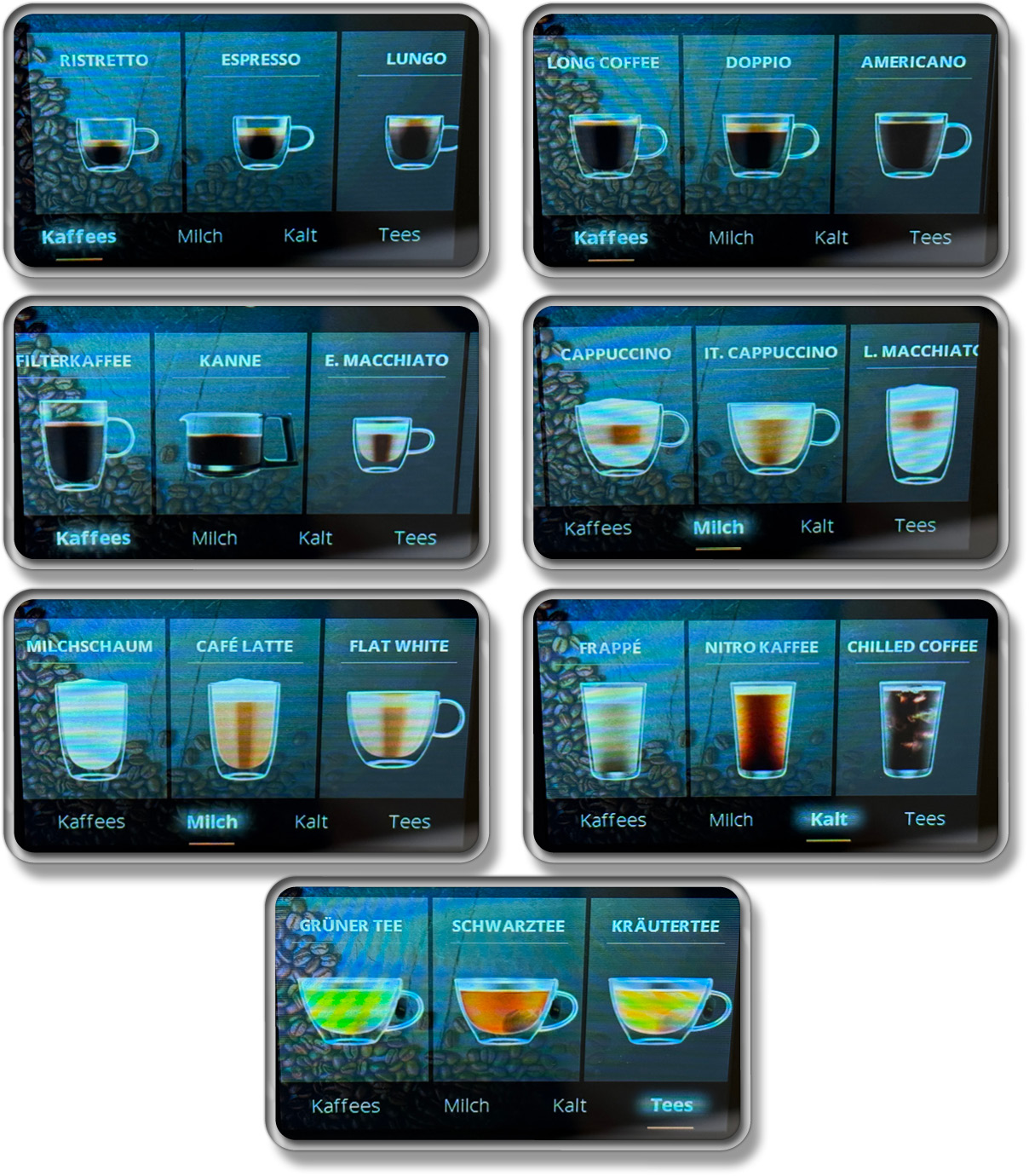 Das ist die Getränkeauswahl, die euch der Krups Intuition Experience+ Kaffeevollautomat bietet