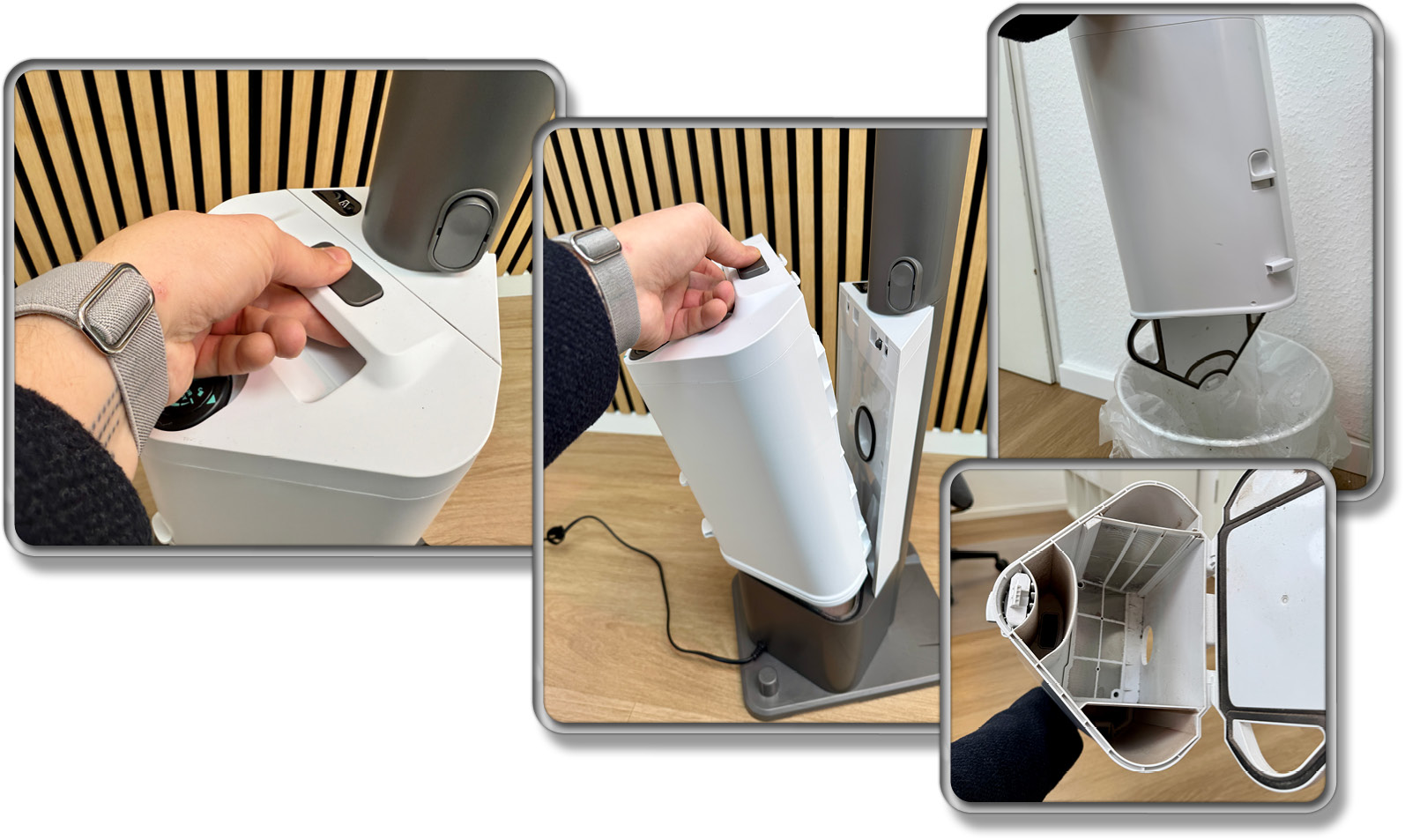 Der Behälter ist beutellos und kann schnell entleert werden