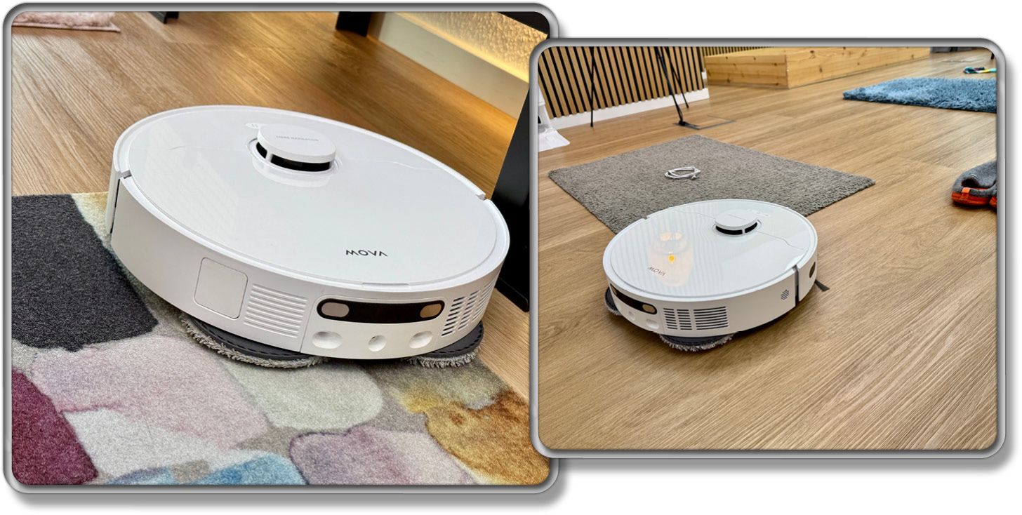 Der Mova E30 Ultra hebt seine Wischmopps über Teppichboden an