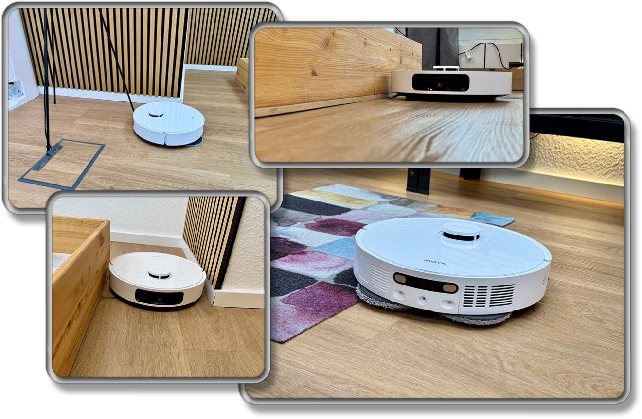 Der Mova E30 Ultra meistert Engstellen, befährt Teppich jedoch chaotisch