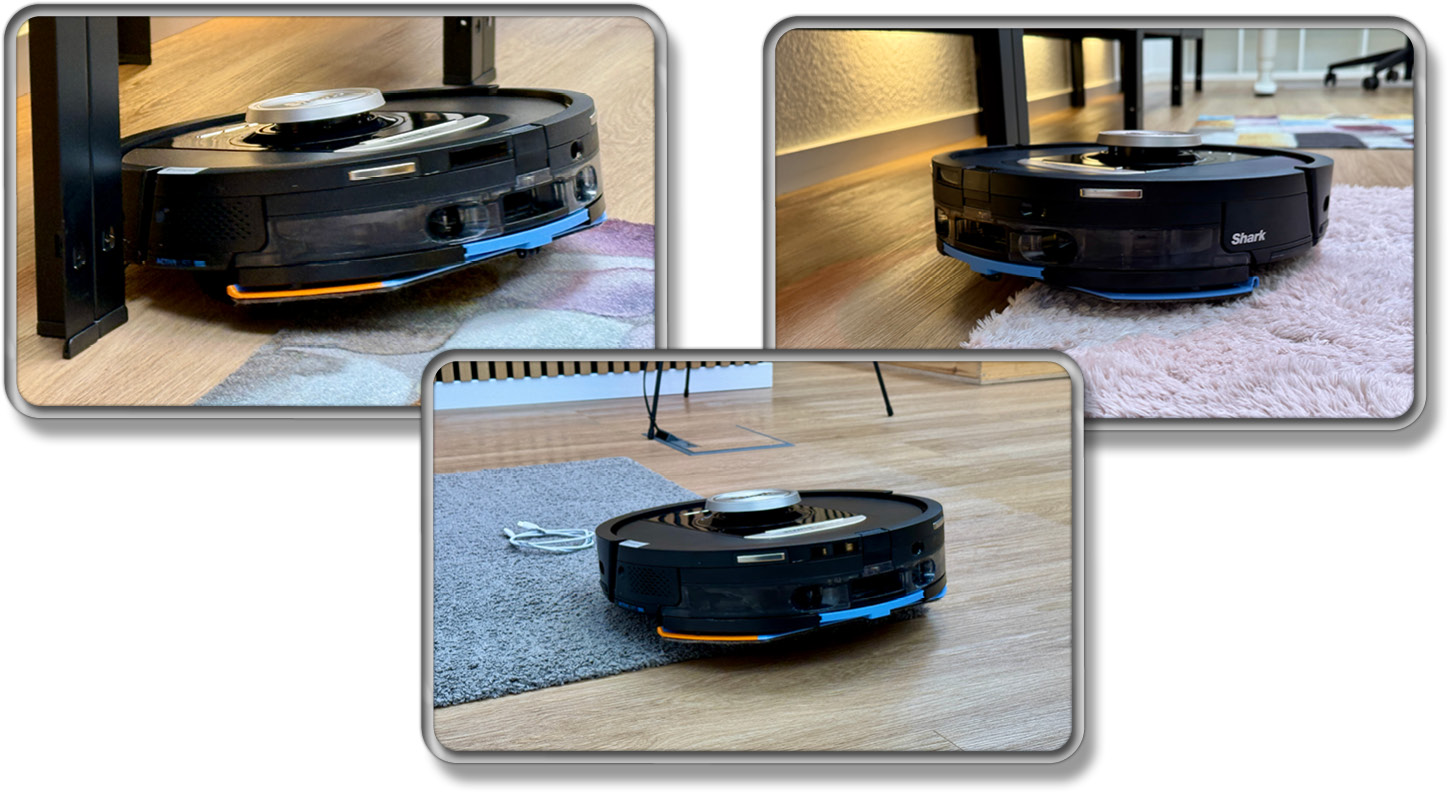 Der Saugroboter hebt sein Heck über Teppichboden