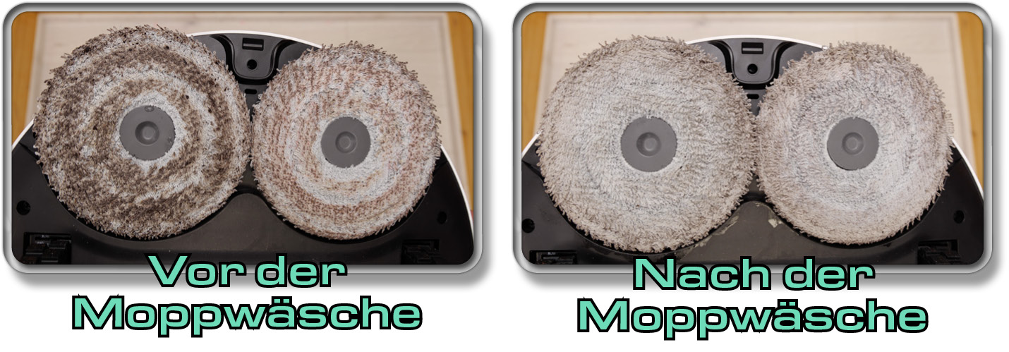 Der Vergleich zeigt, wie gut die Moppwäsche des Mova E30 Ultra arbeitet