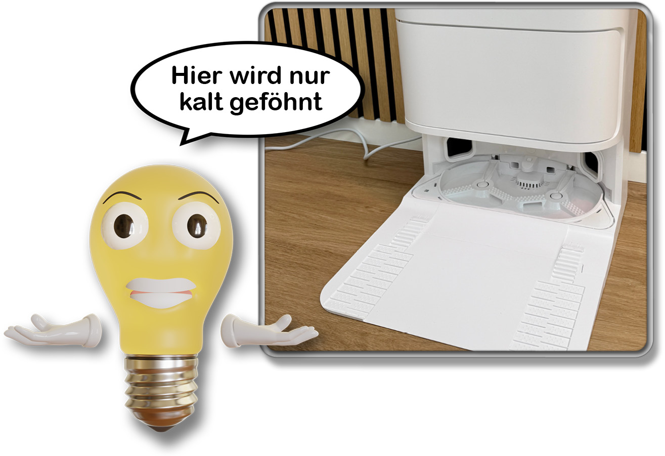 Die Mopptrocknung des Mova E30 Ultra wird mit kalter Luft realisiert