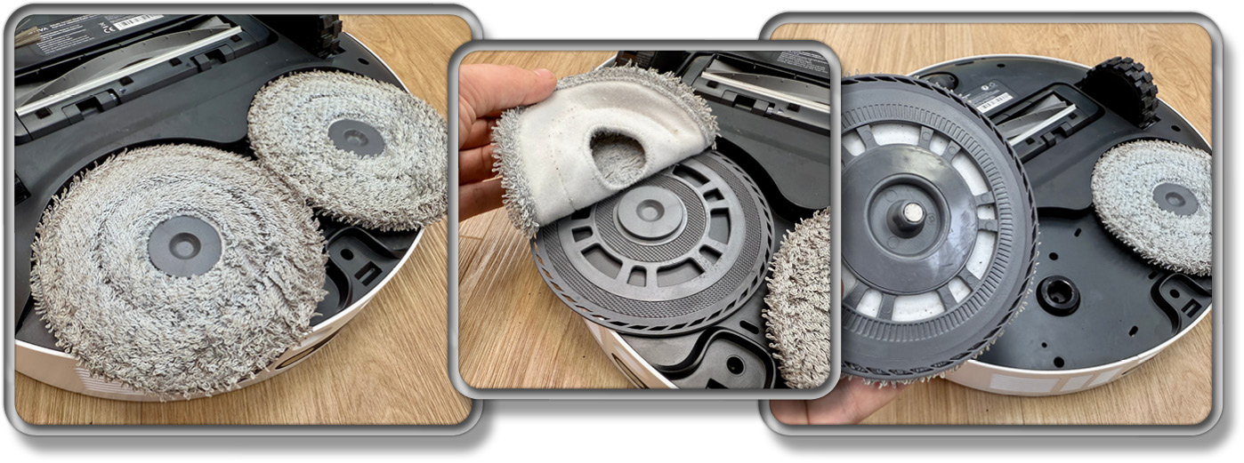 Die Wischmopps des Mova E30 Ultra können abgenommen und in die Waschmaschine gegeben werden