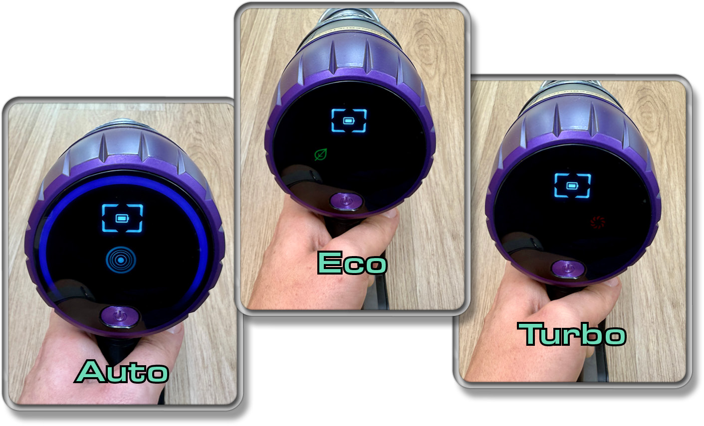 Diese 3 Modi stehen einem beim Shark PowerDetect zur Verfügung. Insgesamt sind es zwei verschiedene Saugstufen