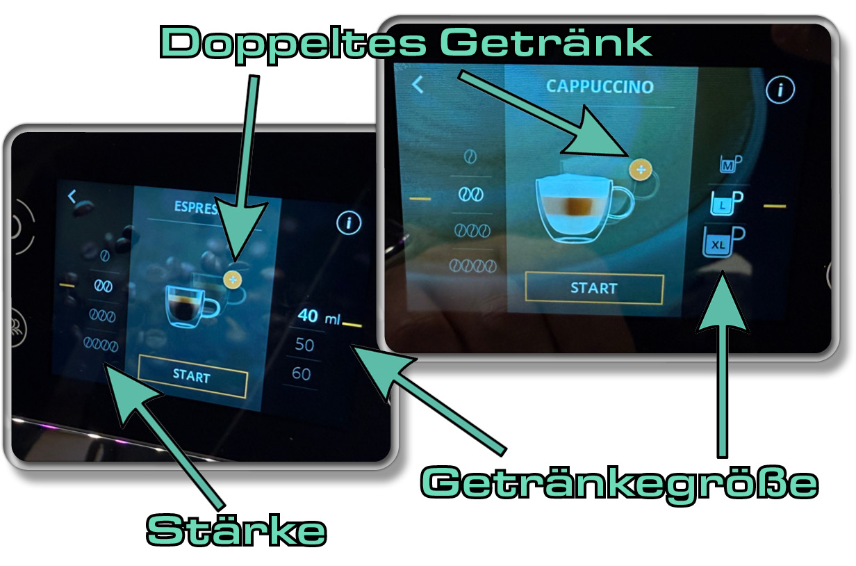 Getränke lassen sich jedes Mal individualisieren und in Profilen auch abspeichern