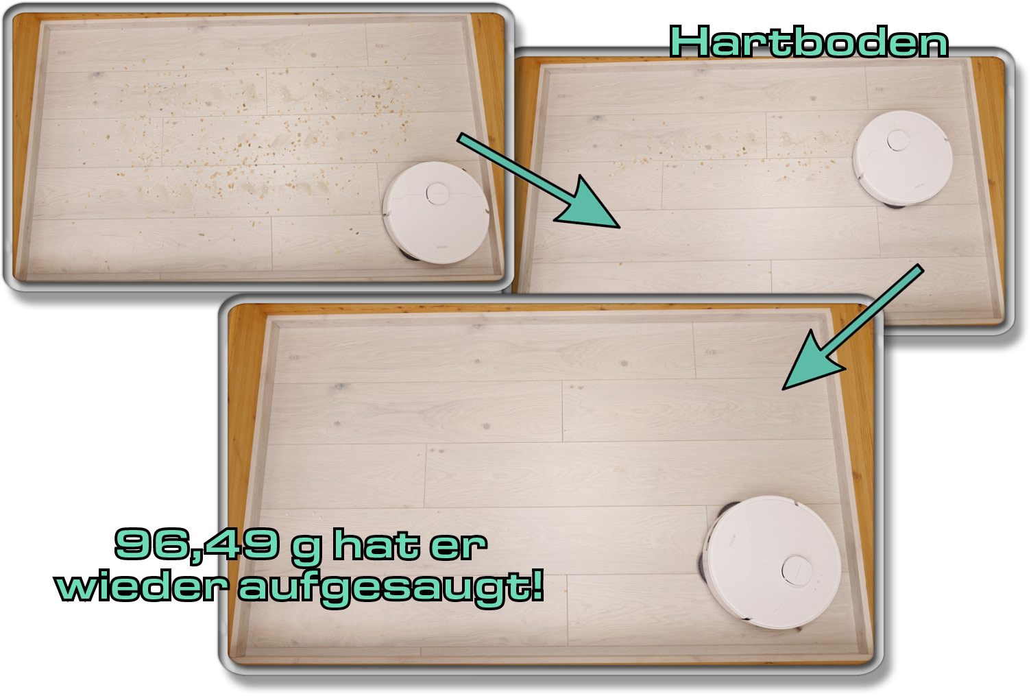 Mova E30 Ulta - Die ermittelte Saugleistung auf Hartboden