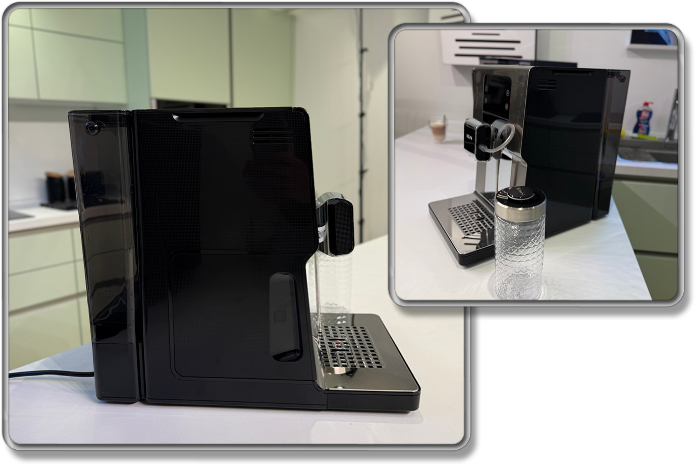 Seitlich besteht die Maschine komplett aus Kunststoff