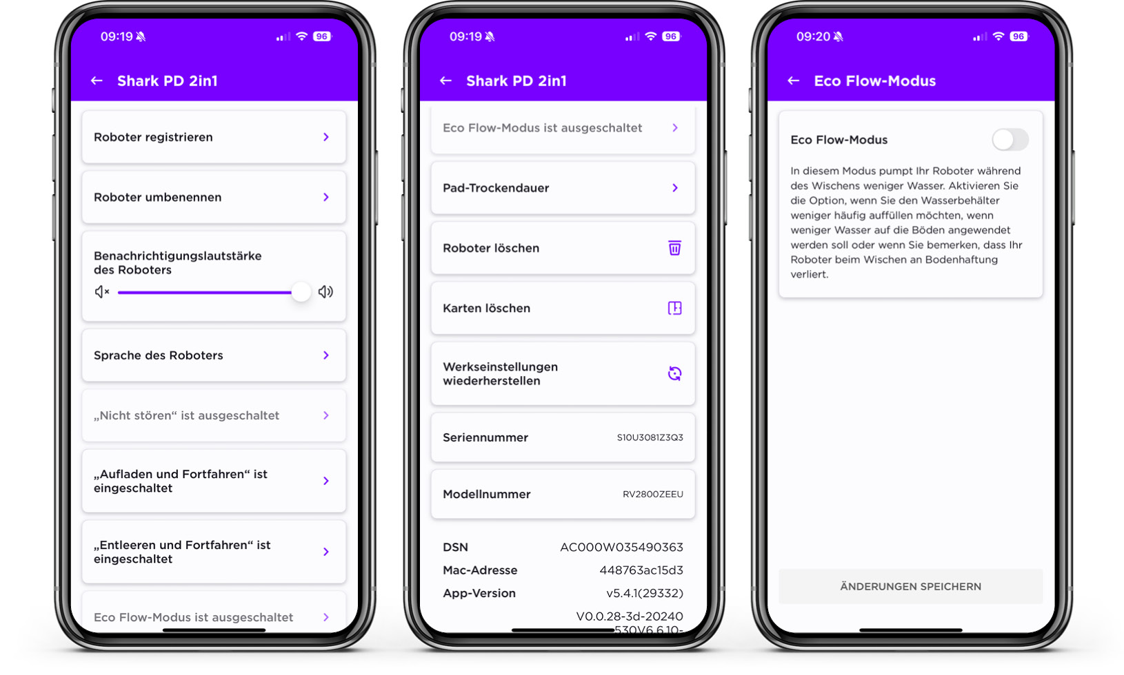 Shark PowerDetect NeverTouch 2-in-1 - App - Einstellungen