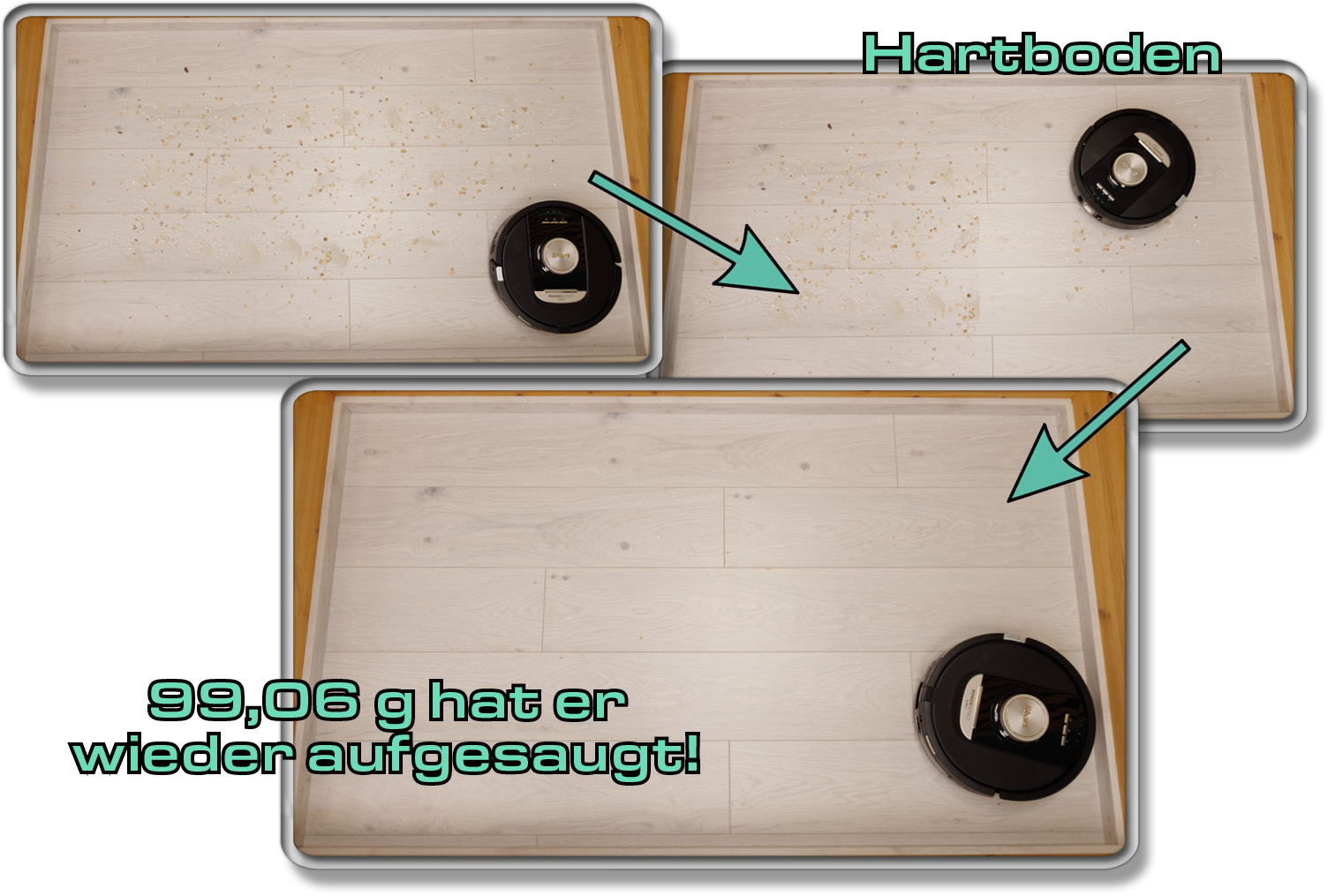 Shark PowerDetect NeverTouch 2-in-1 - Die gemessene Saugleistung auf Hartboden