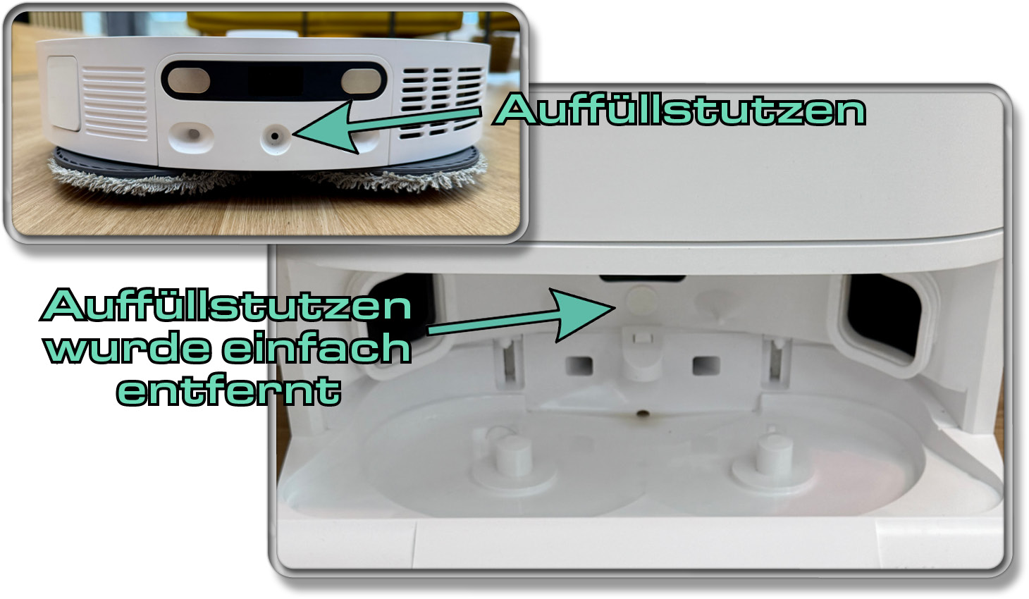Trotz Auffüllstutzen, kann die Station des Mova E30 Ultra, diesen nicht mit Wasser auffüllen