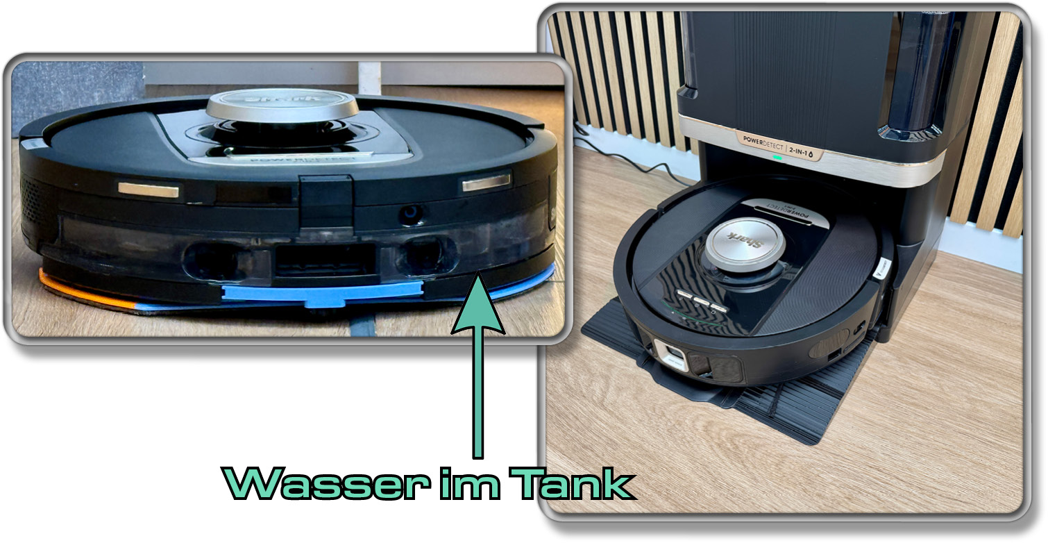 Vor jeder Reinigung wird der Wassertank von der Station mit Frischwasser befüllt