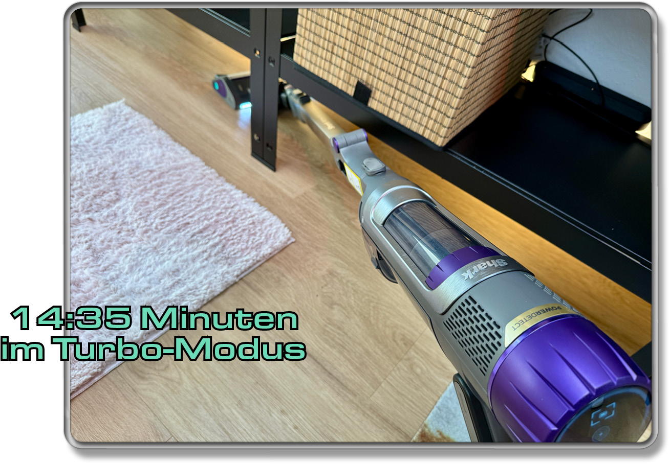 Wir haben gemessen, wie lange der Shark PowerDetect im Turbo-Modus durchhält