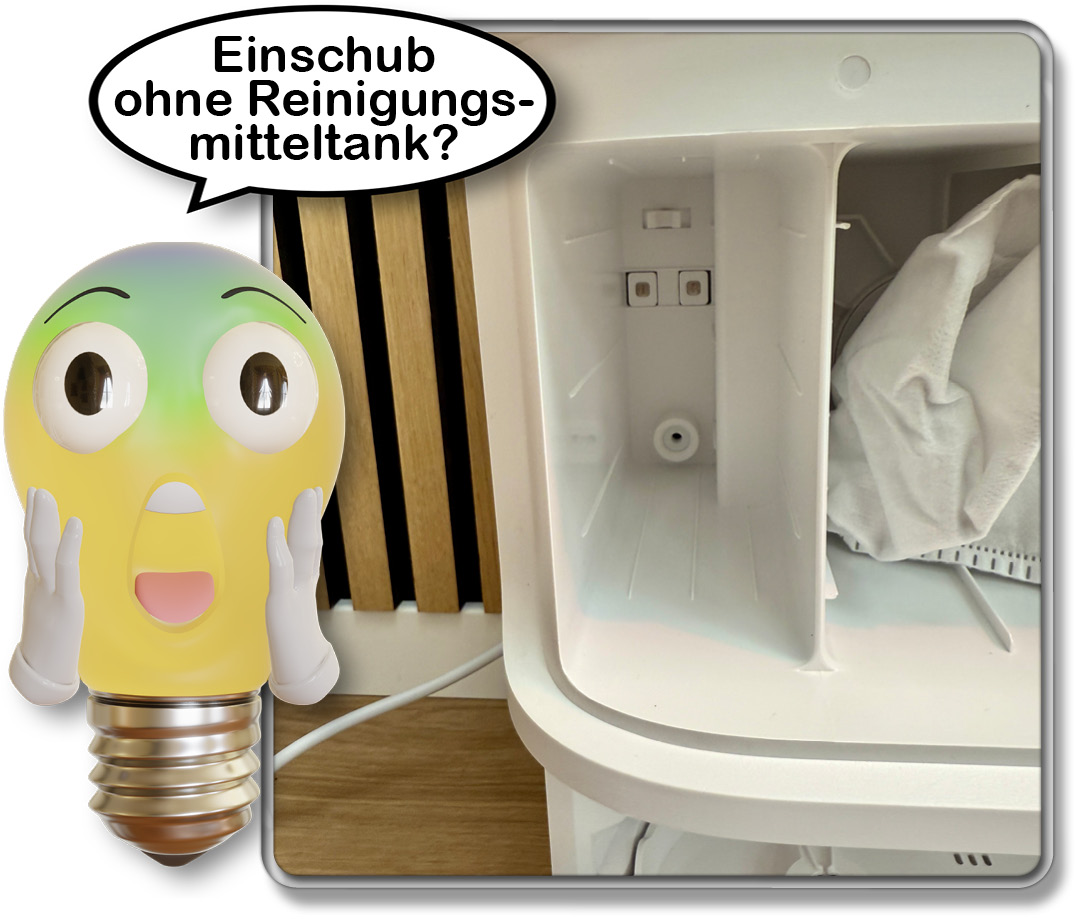 Zwar besitzt die Station einen Einschub für den Reinigungsmitteltank, nur wurde dieser leider einfach weggelassen