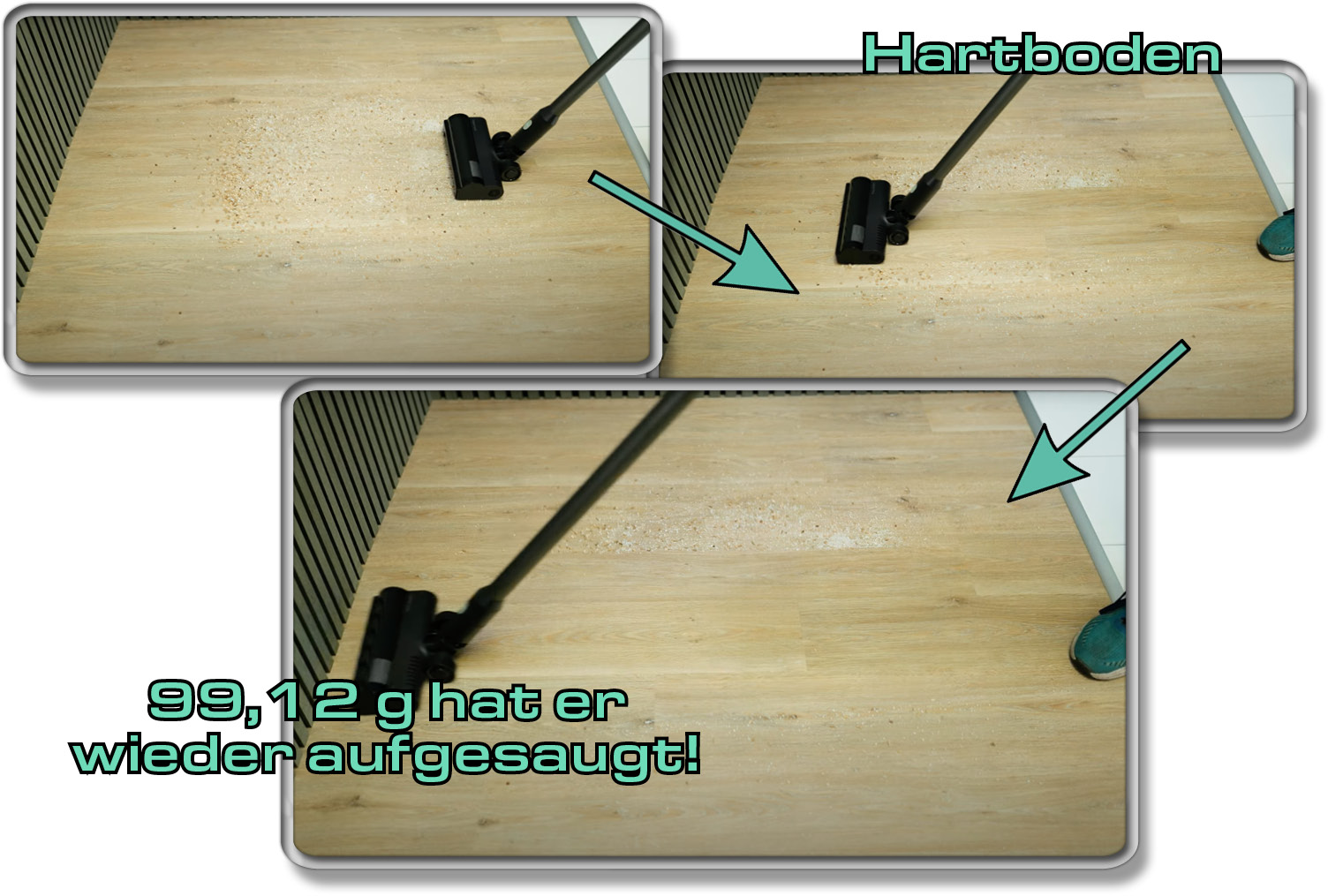 Roborock H5 - Die ermittelte Saugleistung auf Hartboden