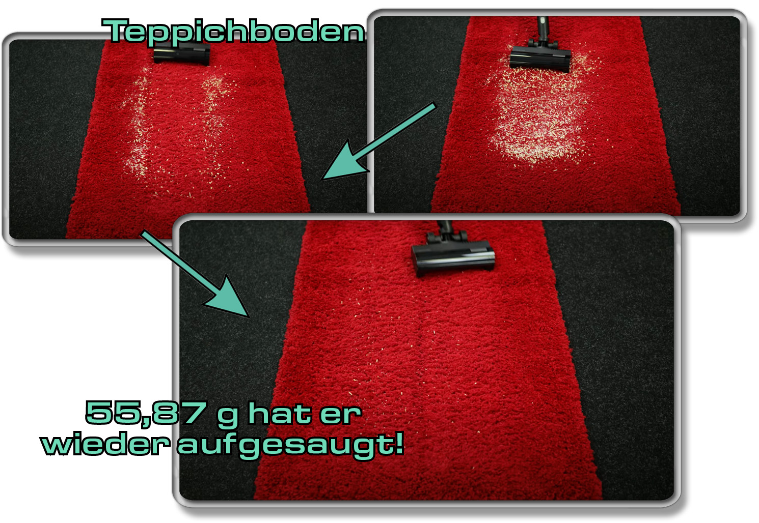 Roborock H5 - Die ermittelte Saugleistung auf Teppichboden