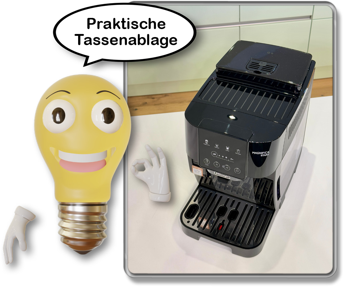 Auf der Oberseite befindet sich eine praktische Tassenablage