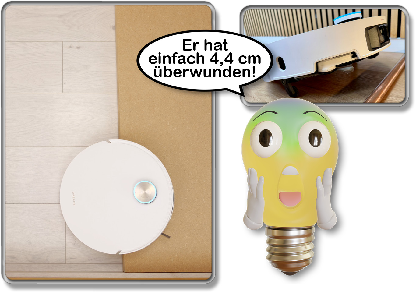 Der Rekordhalter bei der Türschwellenüberwindung mit einer Steigungsmöglichkeit von 4,4 cm ist der Dreame X50 Ultra Complete!