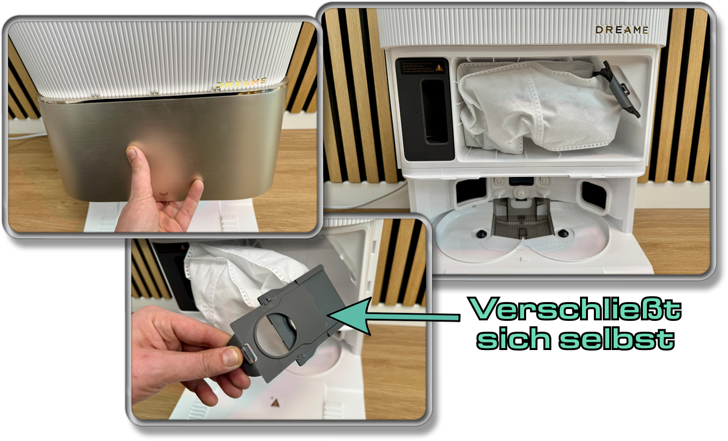 Die Absaugstation befindet sich unter der Frontabdeckung