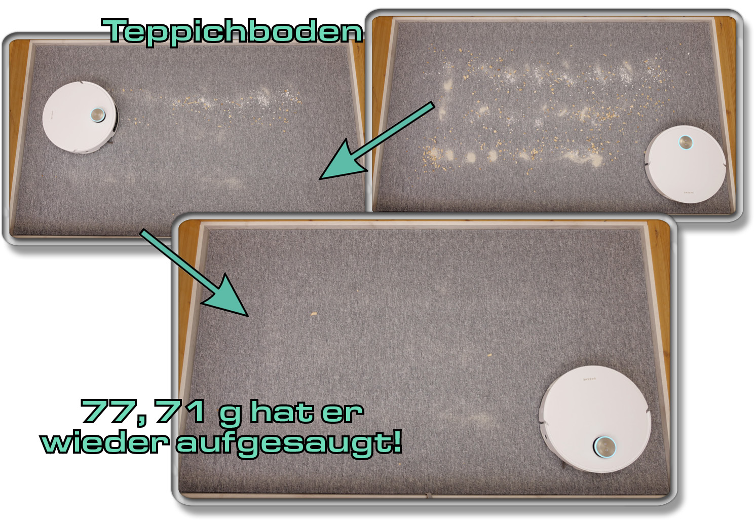 Dreame X50 Ultra Complete - Die ermittelte Saugleistung auf Teppichboden