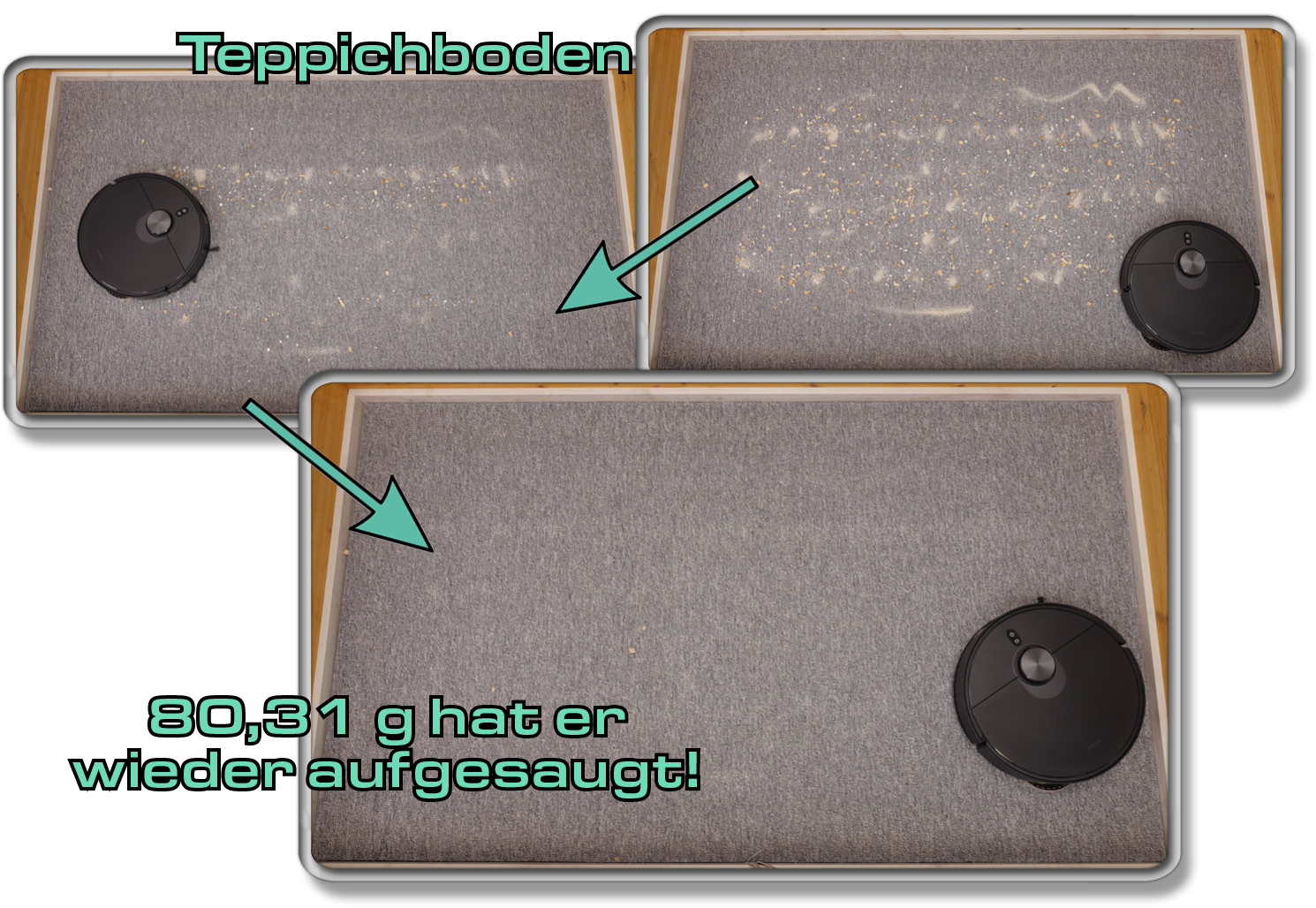 Xiaomi X20 Max - Die ermittelte Saugleistung auf Teppichboden