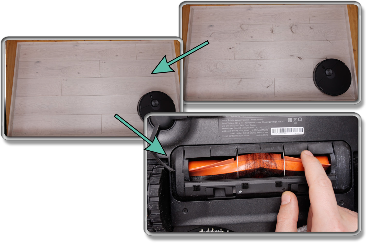 Xiaomi X20 Max - Die ermittelte Saugleistung von Haaren auf Hartboden