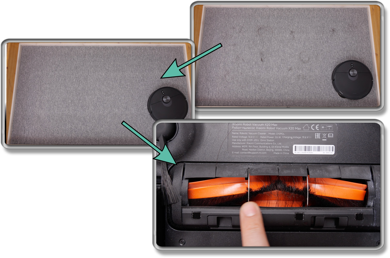 Xiaomi X20 Max - Die ermittelte Saugleistung von Haaren auf Teppichboden