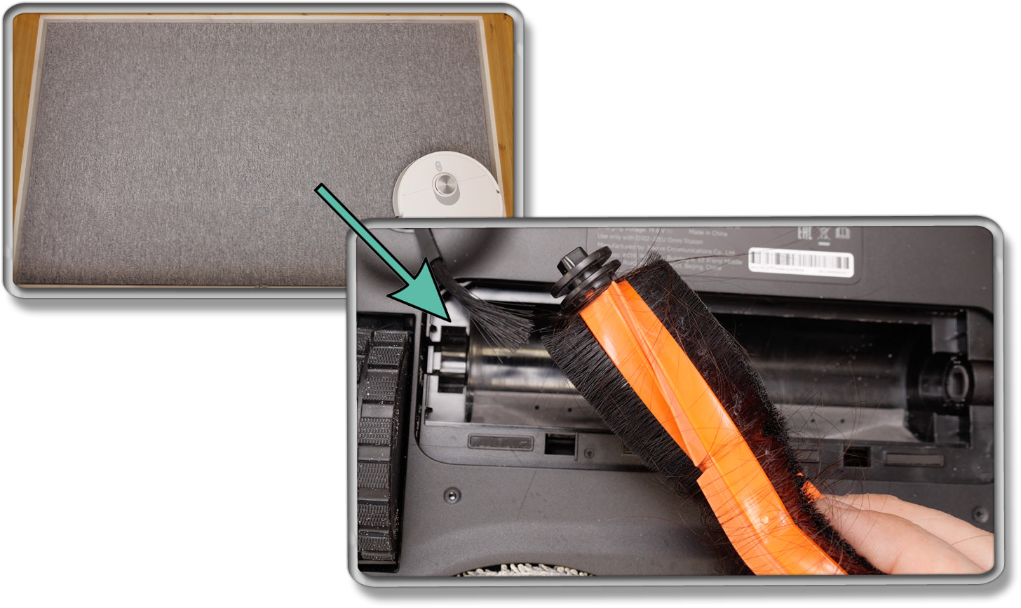 Aut Teppichboden sind viele Haare in der Bürste zurückgeblieben