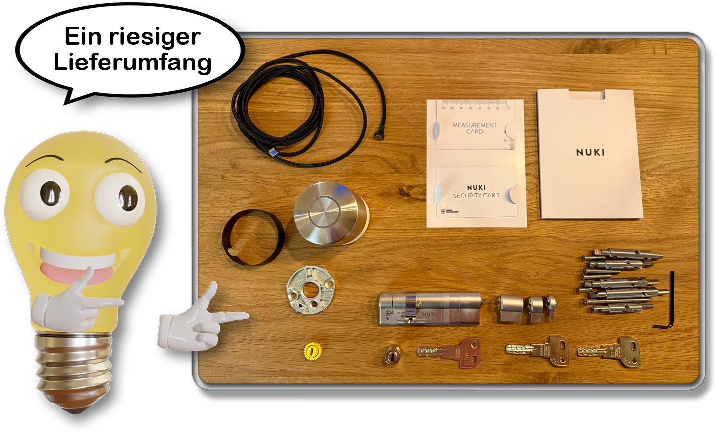 Das ist der Lieferumfang des Nuki Smart Lock Ultra samt Schließzylinder