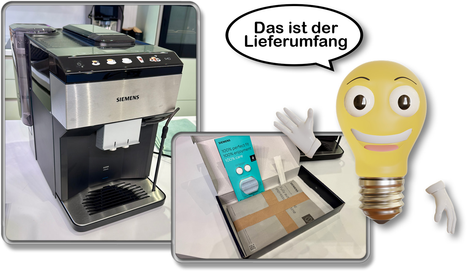 Das ist der Lieferumfang des Siemens EQ500 classic connect Kaffeevollautomaten