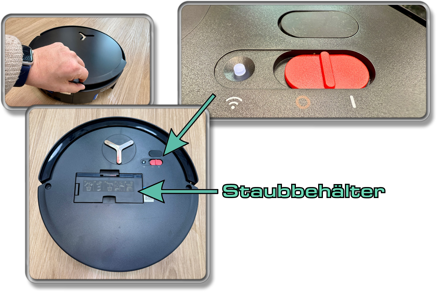 Der ECOVACS DEEBOT X8 PRO OMNI besitzt unter der Haube wieder einen roten Schalter!