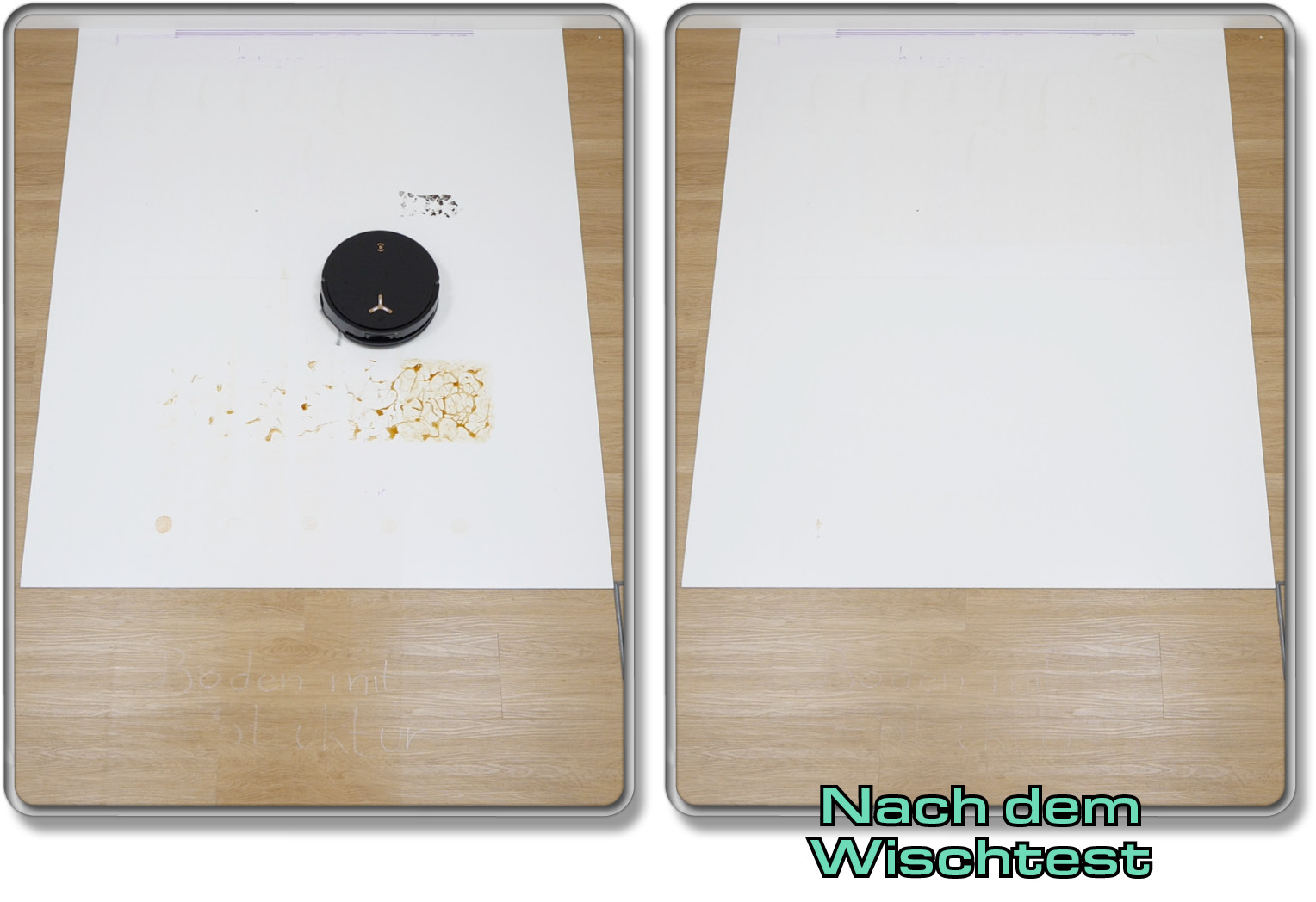 Der ECOVACS DEEBOT X8 PRO OMNI hat leichte wie auch hartnäckige Verschmutzungen fast perfekt entfernen können