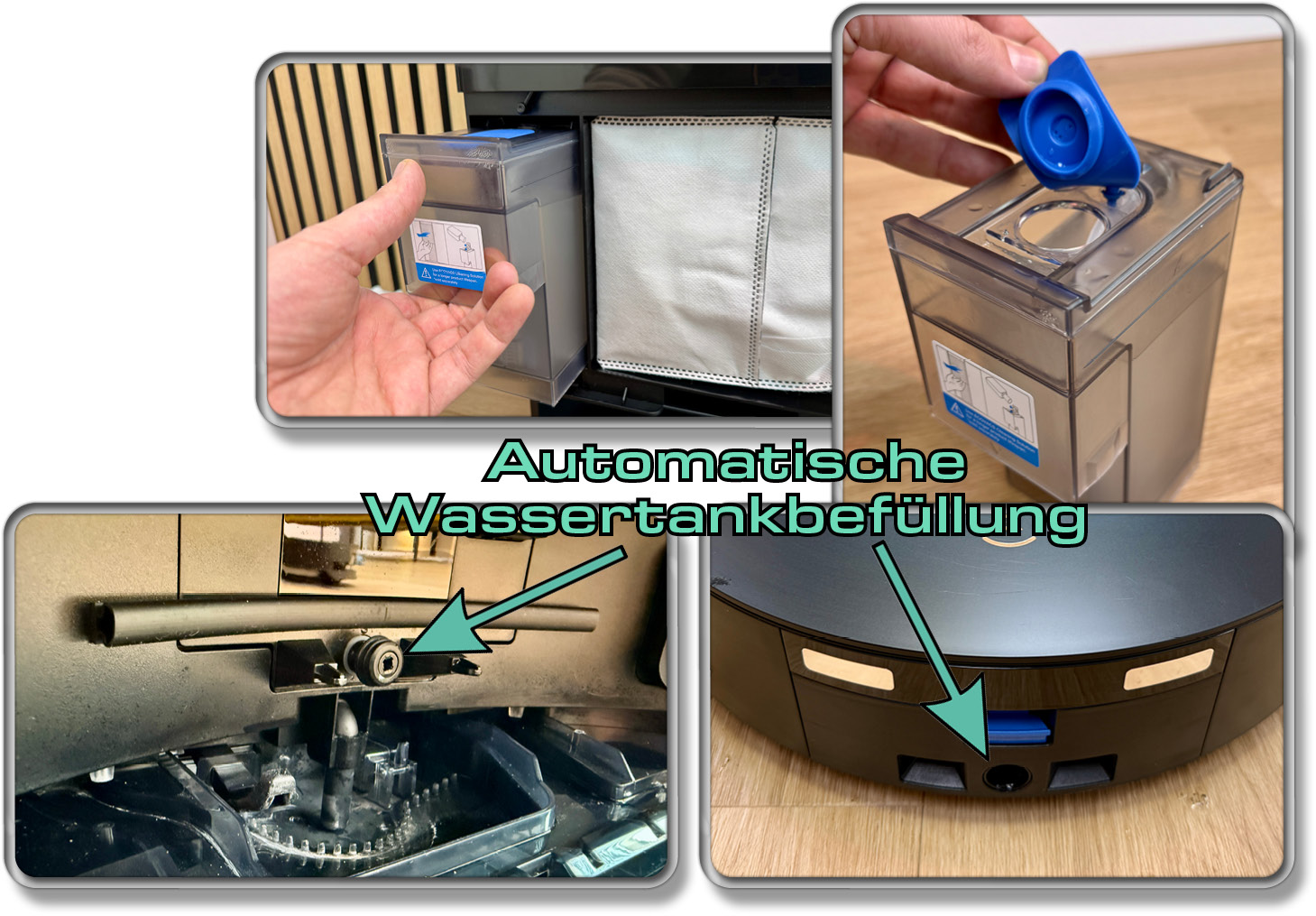 Der Wassertank des Roboters wird mit Reinigungsmittel und Frischwasser befüllt