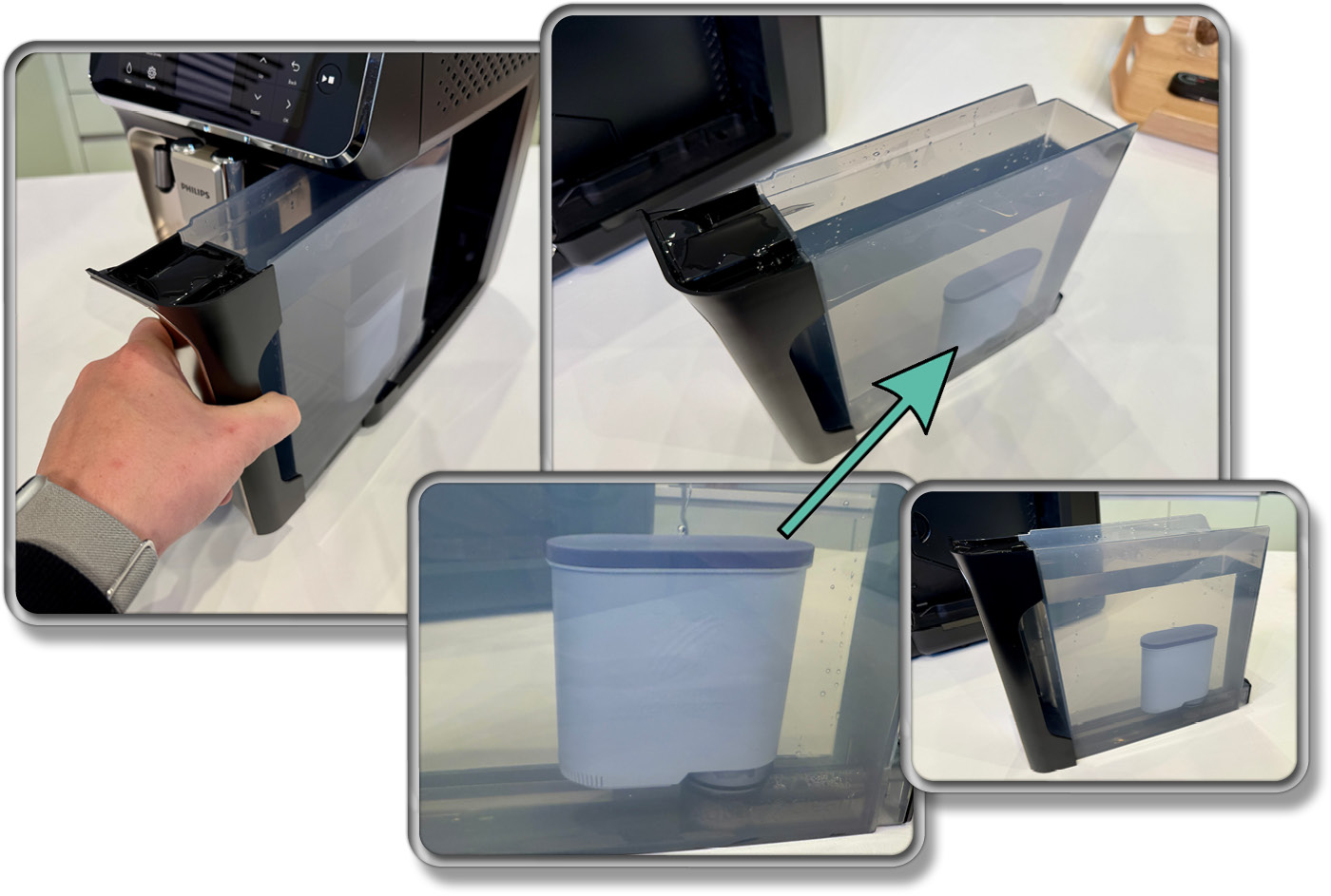 Der Wassertank lässt sich komfortabel von vorn herausziehen