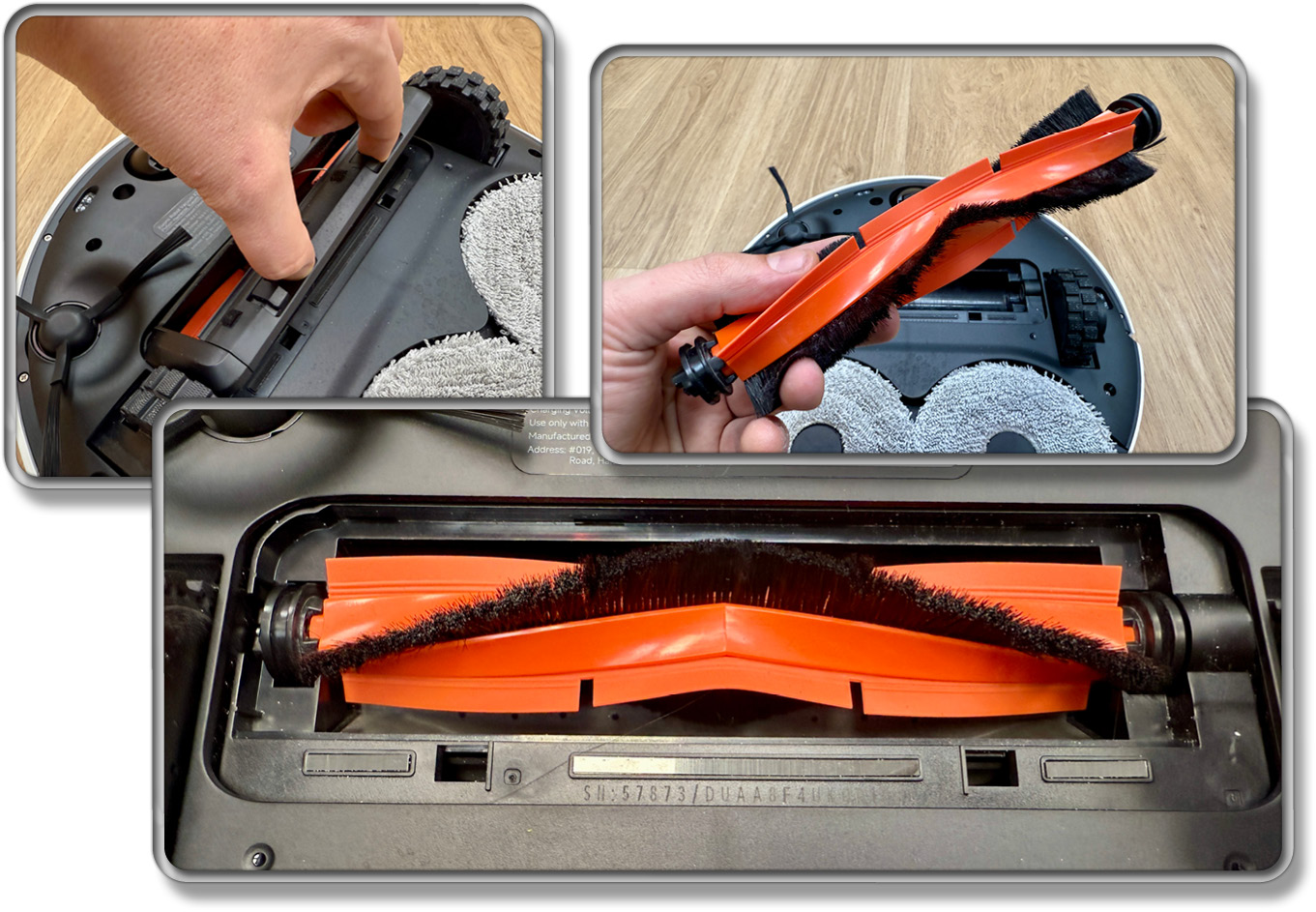 Die Bodenbürste besteht aus Gummilamellen und Borsten