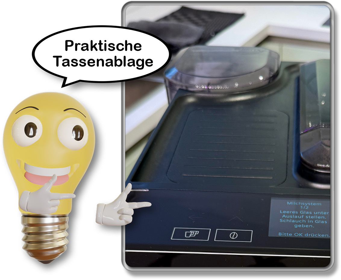 Die Maschine verfügt über eine einfache aber praktische Tassenablage