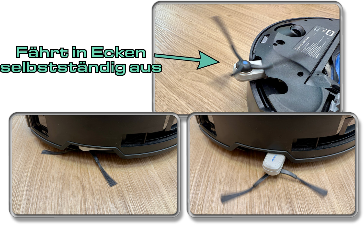 Die Seitenbürste des ECOVACS DEEBOT X8 PRO OMNI fährt in den meisten Ecken selbstständig aus