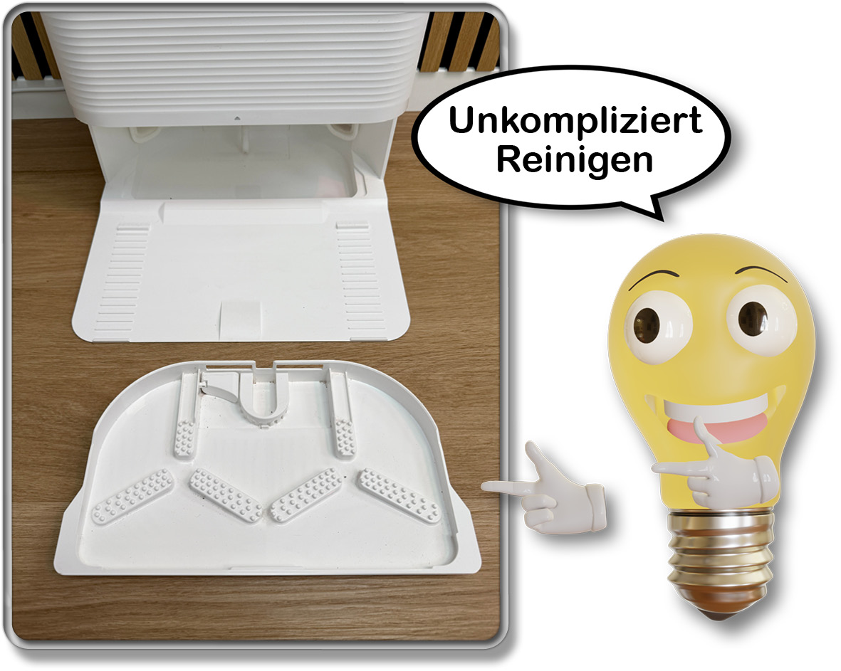 Die Waschschale der Station kann für die Reinigung komfortabel entnommen werden