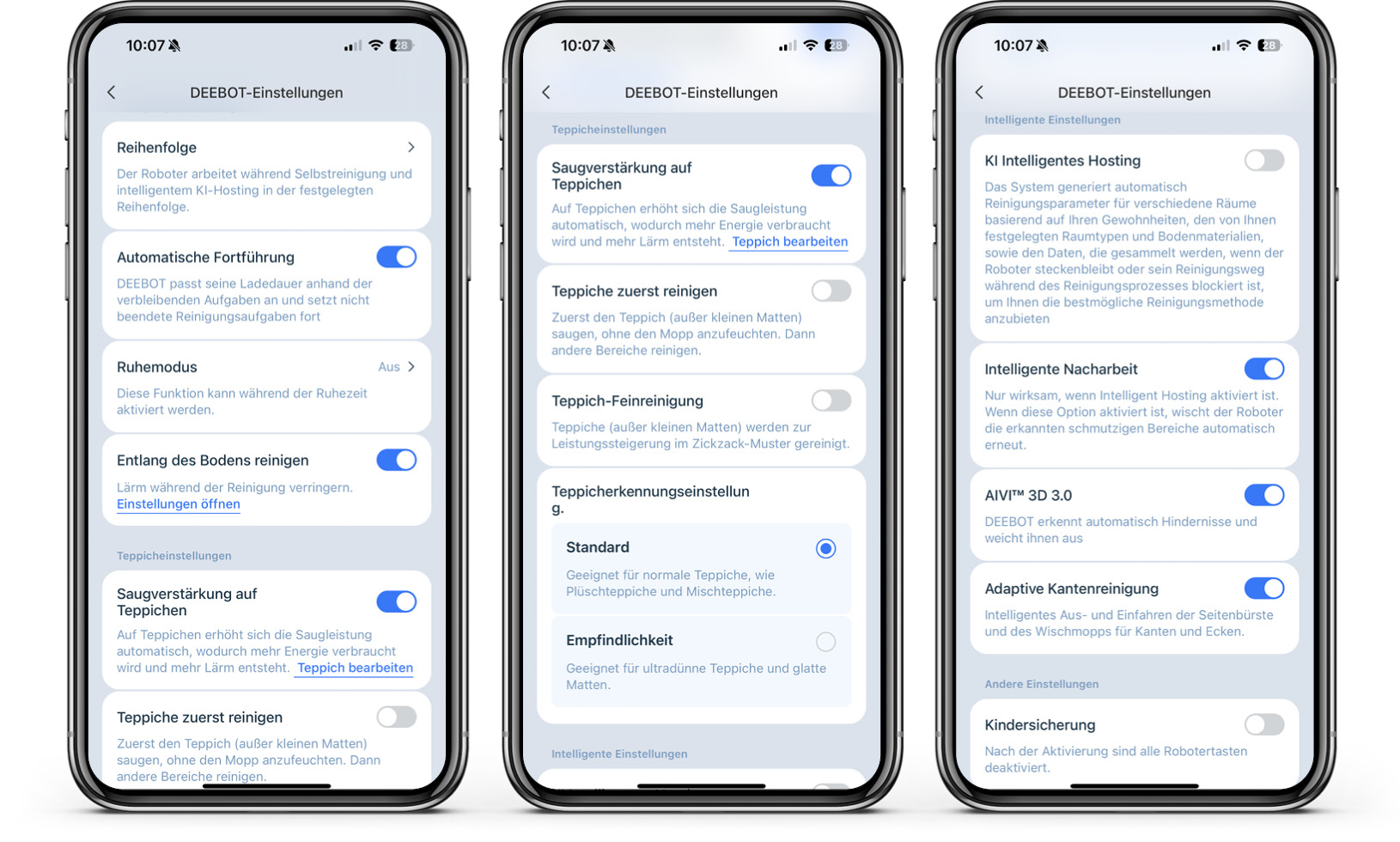 ECOVACS DEEBOT X8 PRO OMNI - App - Robotereinstellungen