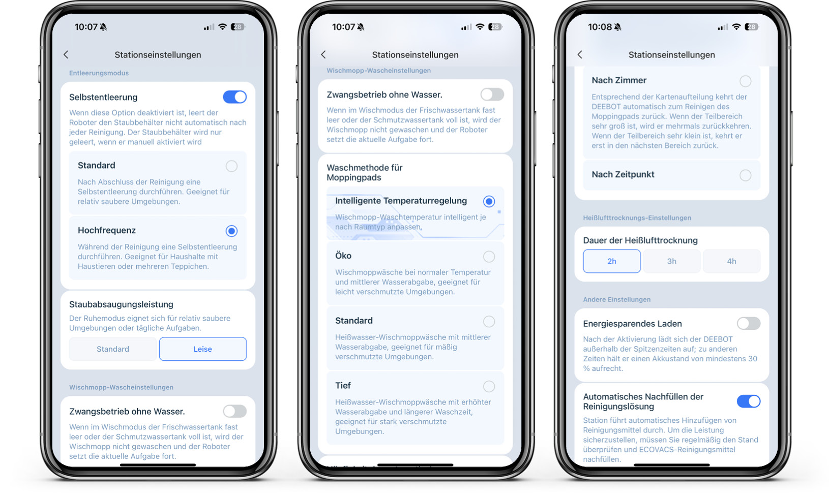 ECOVACS DEEBOT X8 PRO OMNI - App - Stationseinstellungen