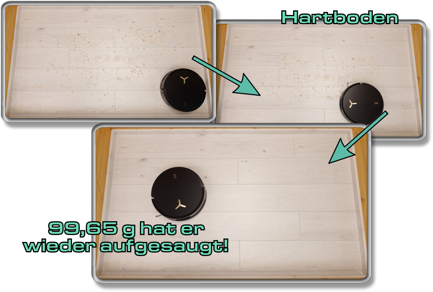 ECOVACS DEEBOT X8 PRO OMNI - Die ermittelte Saugleistung auf Hartboden