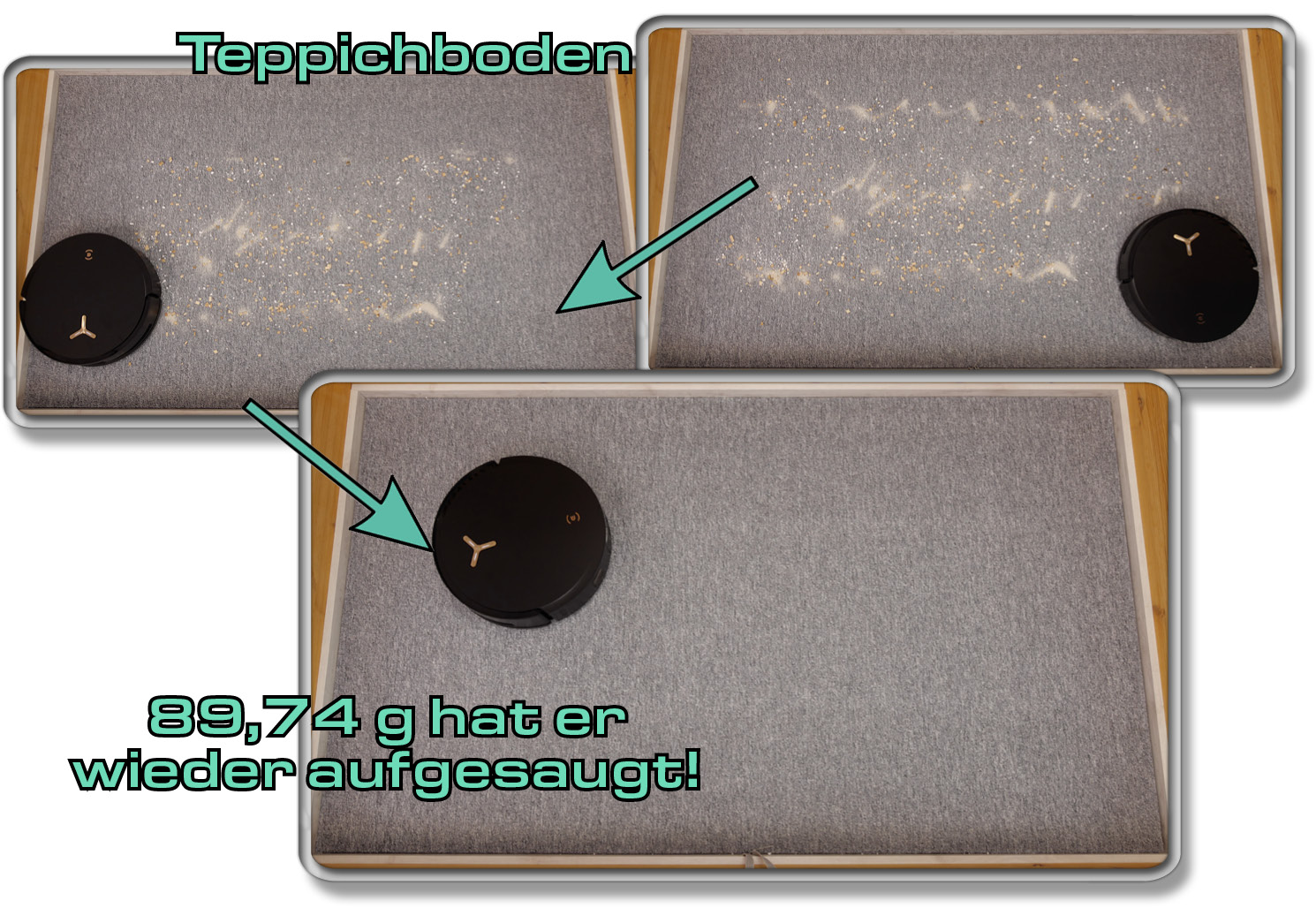 ECOVACS DEEBOT X8 PRO OMNI - Die ermittelte Saugleistung auf Teppichboden