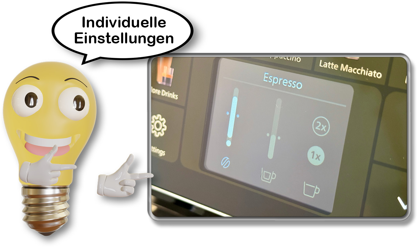 Pro Getränk können individuelle Einstellungen vorgenommen werden