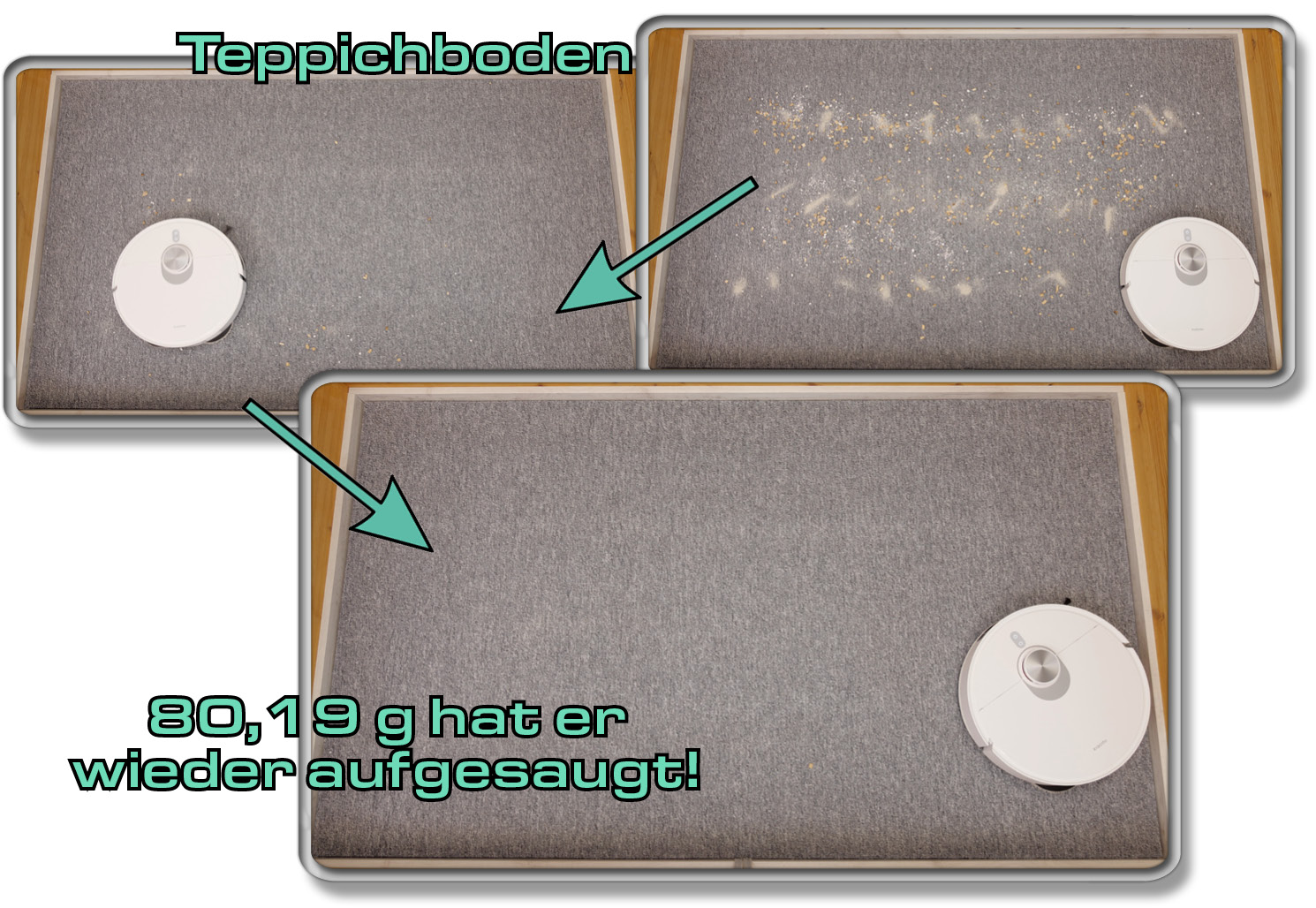 Xiaomi X20 Pro - Die gemessene Saugleistung auf Teppichboden