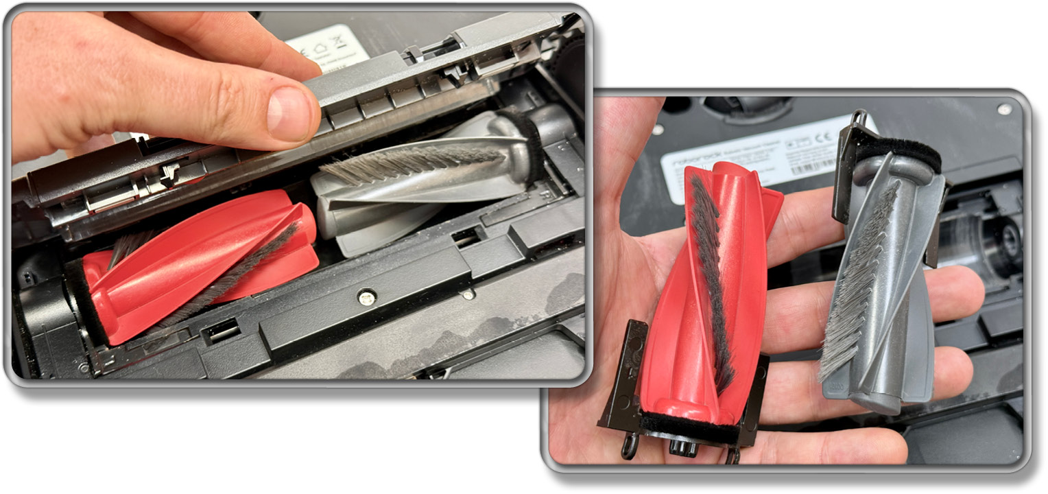 Das ist das Doppelwalzensystem des Robrock Saros 10 mit Antihaaraufwicklung