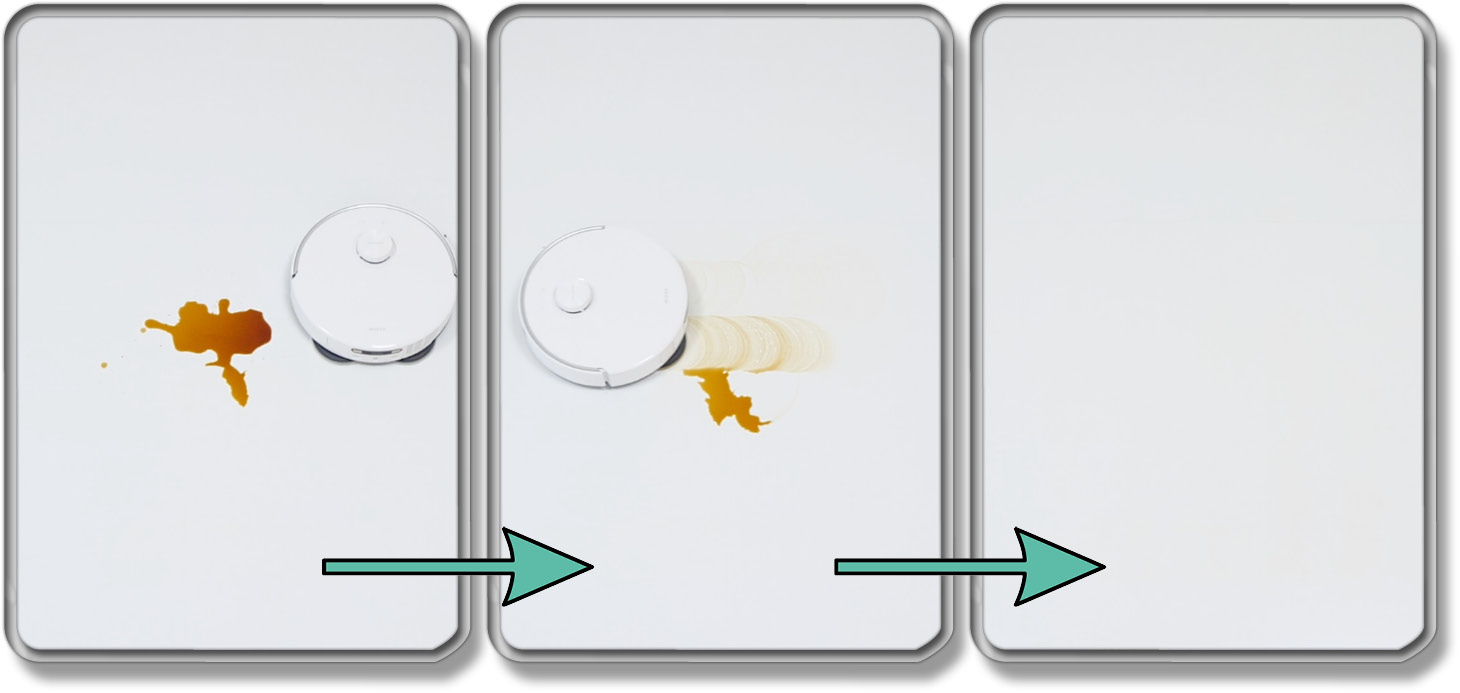 Der Mova P50 Pro Ultra kann verschüttete Flüssigkeiten erkennen und in einem speziellen Reinigungsverfahren aufwischen