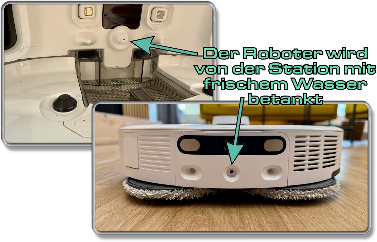 Der Mova P50 Pro Ultra wird von der Station stets mit frischem Wasser betankt